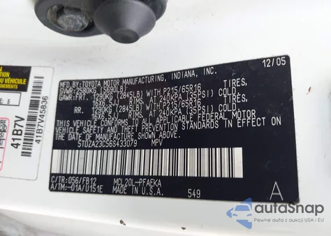 2006 Toyota Sienna Ce из США, поврежденный, VIN 5TDZA23C56S433079